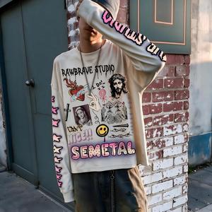 Maglietta Termica in Cotone Pesante Personalizzata con Grafica per Uomo, Oversize, <span class=keywords><strong>Stampa</strong></span> DTG, Manica Lunga in Tessuto Waffle - Product Image 1