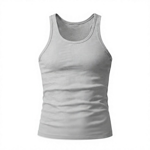 Men's Olive <b>Green</b> Ribbed Knitted Breathable Spandex/Cotton Tank Top O-Neck Sleeveless Casual Customized Printed - Product Image 4