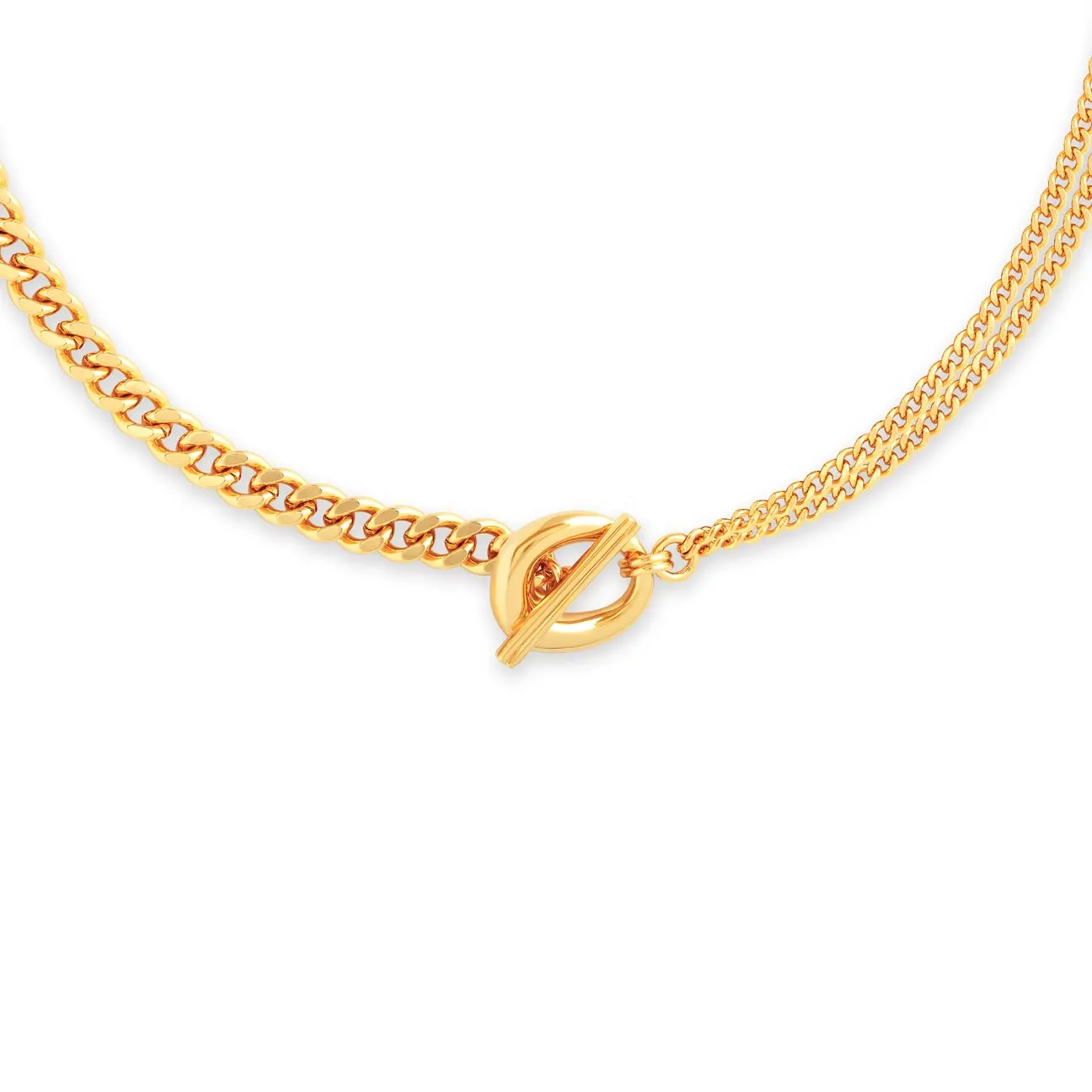 Gemnel multi layer chunky curb chain with dainty T-bar pendant necklace