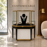 Maßgefertigte Metall-Glas-Vitrine mit Massivholz für Schmuck, LED-Beleuchtung, Umweltfreundlich, Langlebig, Großhandel