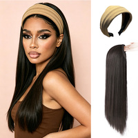 Perruque Bandeau Longue et Droite Noire Naturelle de 24 Pouces, Vente en Gros Directe Usine, Cheveux Synthétiques à 100% de Densité, Prix Abordable