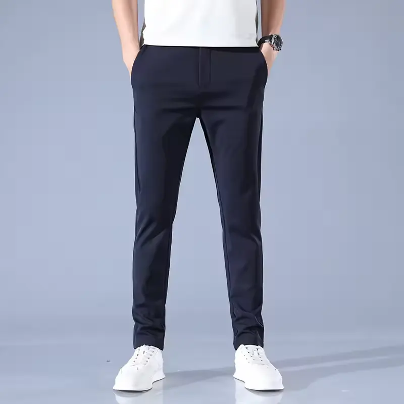 Pantalon slim décontracté en soie élastique de glace de couleur personnalisée pour hommes mode estivale pantalon soyeux pour hommes