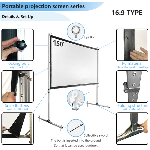 High Quality OEM ODM Projector Portable Multipl Sizes Fast Fold Projection Screen Educational Area