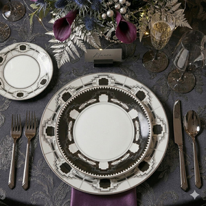 Set di Stoviglie in Ceramica Geometrica Bianca e Nera, Piatti in Porcellana, Servizio da Tavola all'Ingrosso, Stoviglie in Fine Bone China - Product Image 1