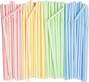 Colorful Striped PP Disposable Plastic Drinking Straws Assorted Colors Striped 100 Pack for Cold and Hot Drinks