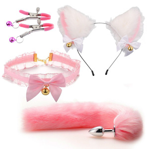 BDSM Animal Play Props Set 4 PCs Metal Fox Anal Plug Lace Collar Plush Hair Band Adultos Juguetes sexuales eróticos - Product Image 4