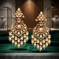 Boucles d'oreilles Kundan authentiques en or et finition victorienne, motif floral, bijoux culturels de collection pour mariage 147395 40g