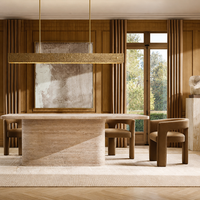 Table à manger rectangulaire en marbre sur mesure, design sculpté à la main, pour cuisine de villa de luxe léger