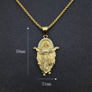 Collier pendentif Jésus-<span class=keywords><strong>Christ</strong></span> en acier inoxydable 316L résistant au ternissement, plaqué or 18 carats, avec zircone cubique AAA, bijoux religieux hip-hop - Product Image 3