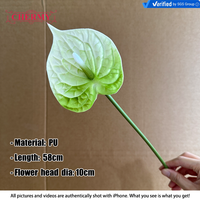 Fleur artificielle Anthurium vert et blanc en PU à toucher réel DC338, tige unique, faux Anthurium pour décoration florale de table de mariage tropical