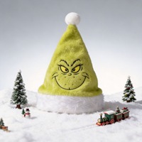 Chapeau de Noël en peluche Grinch brodé, chapeau de Noël bicolore, chapeau de fête de Noël pour adultes et enfants