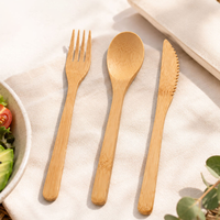 Ensemble de couverts en bambou de qualité alimentaire, couteau, fourchette, cuillère, durable, pour la restauration rapide à emporter, logo personnalisé accepté