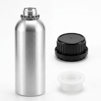 Bouteille en aluminium poli miroir de 1000 ml avec bouchon de sécurité noir, hermétique et opaque, pour huiles essentielles et parfums
