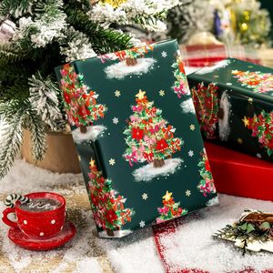 Papel de Regalo Navideño Burymento, 17 Pulgadas x 32.8 Pies, Doble Cara, Diseño de Árbol Verde y Lazo Rojo, para Envolver Regalos - Product Image 3