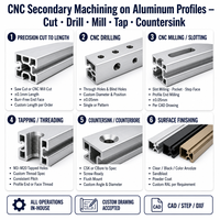Profilés d'extrusion en aluminium sur mesure, usinage secondaire CNC, dissipateur thermique à rainure en T, tube carré avec découpe, perçage, fraisage, taraudage, OEM