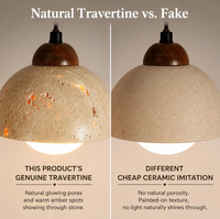 Suspension en travertin naturel, ensemble de 3 pièces avec barre de fixation en bois et abat-jour en forme de cloche et de cylindre pour îlot de cuisine et hôtel