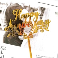 Bestseller 1 Stück Gold Silber Acryl Happy Anniversary Valentinstag 12,5cm Tortendekoration Partydekoration