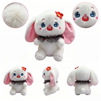 Peluche Lapin Mignon à Oreilles Tombantes avec Fleur Rouge et Col en Dentelle à Pois – Vente en Gros Fabricant – Peluche Douce Animal Lapin Rembourré
