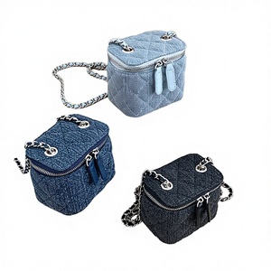 Korean Solid Zipper Embroidery <b>Small</b> Box Women's Lipstick Key Denim Chain Fashion Mini Shoulder Crossbody <b>Bag</b> - Product Image 2