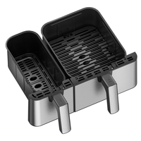 Friteuse à air 10L à double panier en acier inoxydable avec fenêtre de visualisation, contrôle de température indépendant, 10 programmes de cuisson et tiroirs antiadhésifs