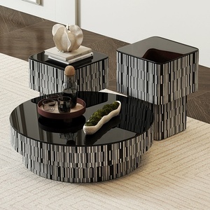 Modern Simple Creative Round Square Coffee <strong>Table</strong> Combination Living Room <strong>Small</strong> Apartment <strong>Black</strong> Glass Round Coffee <strong>Table</strong> - Product Image 1