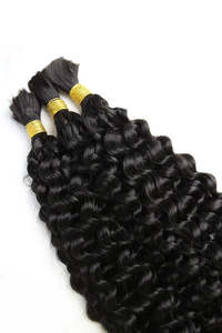 Extensions de cheveux humains brésiliens Remy en vrac, bouclés profonds style Boho, pour <span class=keywords><strong>micro</strong></span>-tressage, ondulés effet mouillé, ondulations Water Wave, double trame, pour pose à la machine - Product Image 2