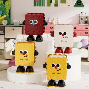 Cute Cookie Trash Can With Wheels Flip Top Indoor Storage <b>Bin</b> For Bedroom Living Room - Product Image 4