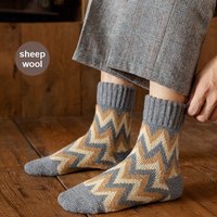 Meilleures chaussettes pour temps froid, épaisses et chaudes, style Harajuku rétro, chaussettes en laine de mouton lourde avec imprimé en zigzag