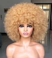 Perruques afro pour femmes noires, perruque afro bouclée et volumineuse des années 70 avec frange |   Perruques afro grandes et douces de 12 pouces, couleur brun foncé, aspect naturel