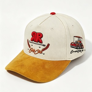 Cappellino da Baseball Bicolore in Camoscio con Ricamo Personalizzato <span class=keywords><strong>RR</strong></span>, Motivo Golf Cart, Cappello Casual per Sport all'Aperto - Product Image 1