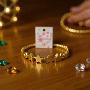 Pulsera con dije de estrella dorada, acero inoxidable, chapado en oro, joyería de moda para mujer, regalo. - Product Image 2