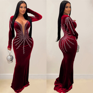 <span class=keywords><strong>Robe</strong></span> de <span class=keywords><strong>soirée</strong></span> pour <span class=keywords><strong>femme</strong></span> C6827, manches longues, couleur unie, sexy, en tissu de mousseline orné de strass, fabriquée en cachemire - Product Image 4