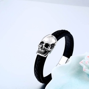 Edgy Skull <b>Leather</b> <b>Bracelet</b> Hypoallergenic Waterproof 316L Stainless Steel Retro Minimalist Unisex Jewelry for Men and Women - Product Image 5