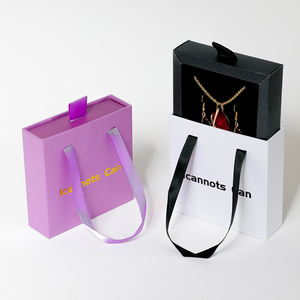 Eco-Friendly Custom Logo Sliding Drawer Jewelry <b>Gift</b> <b>Box</b> With Ribbon Handle Rigid Cardboard <b>Box</b> for Necklace Pendant Packaging - Product Image 3