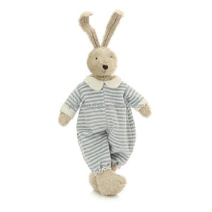 hot sale cute bunny plush toy rabbit stuff toy in white and blue stripes dress - Product Image 1