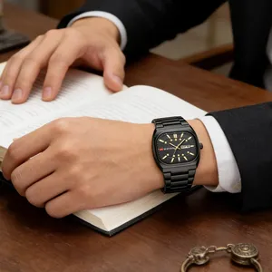 Envío <span class=keywords><strong>Gratis</strong></span> 2026 Nuevo Reloj de Pulsera para Hombre, Diseño Rectangular, Movimiento de Cuarzo Analógico, Serie de Buceo, Acero Inoxidable, Color Negro, V2551 - Product Image 3