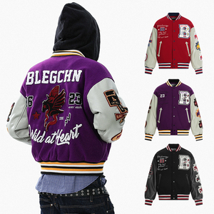 سترة رياضية كلاسيكية من HEI - ساتان أسود وجلد، معطف مطرز بأسلوب ليترمان، نمط ملابس الشارع - Product Image 1