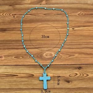 Bijoux religieux, collier avec pendentif croix bohème pour femmes, avec perles turquoise, pour un usage quotidien dans les activités religieuses chrétiennes - Product Image 4