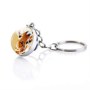 Hot Sale Animal Key Chain Tiger Double Side Glass Ball Keychain Women Men Light Key Ring Pendant Keyring
