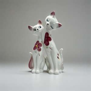 تمثال سيارة أبيض سيراميك مع ديكورات زهور منحوتات قطط زينات حيوانات لديكور المنزل - Product Image 2