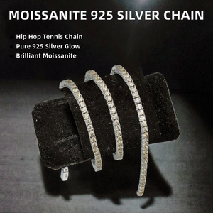 สร้อยคอเงินแท้ 925 ชุบโรเดียม ประดับเพชรโมอิสซาไนต์สีแชมเปญทรงบริลเลียนท์คัท ดีไซน์เทนนิสลิงค์ ฮิปฮอป ระดับไฮเอนด์ - Product Image 2