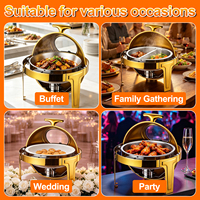 Chauffe-Plats de Buffet Hôtelier, Plateau Chauffant Doré 6L avec Couvercle, Chauffe-Plats Électrique à Alcool pour Fêtes et Banquets