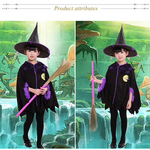 ชุดแม่มดเด็ก เสื้อคลุมสีดำพร้อมหมวกสำหรับการแสดงคอสเพลย์วันฮาโลวีน 8-13 ปี - Product Image 4