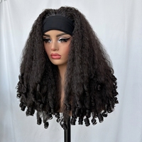 Perruque Bandeau Synthétique Bouclée Afro Longue Sans Colle, Cheveux Frisés En Spirale, Haute Qualité, Résistante À La Chaleur, Demi-Faite À La Main