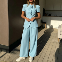 Nouvelle Collection : Ensemble Deux Pièces Tendance pour Femme – Cardigan à Manches Courtes Boutonné et Pantalon Uni – Tenue de Bureau Chic – Design Boutique – Vente en Gros