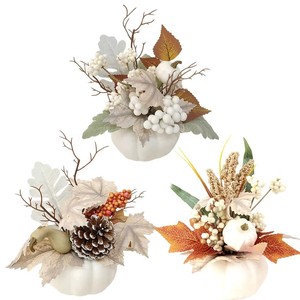 Decoración Artificial de Otoño, Centro de Mesa con Calabaza Blanca, Piñas, Hojas de Arce y Bayas para Decoración de Mesa en Acción de Gracias, Halloween y Estilo Rústico - Product Image 6