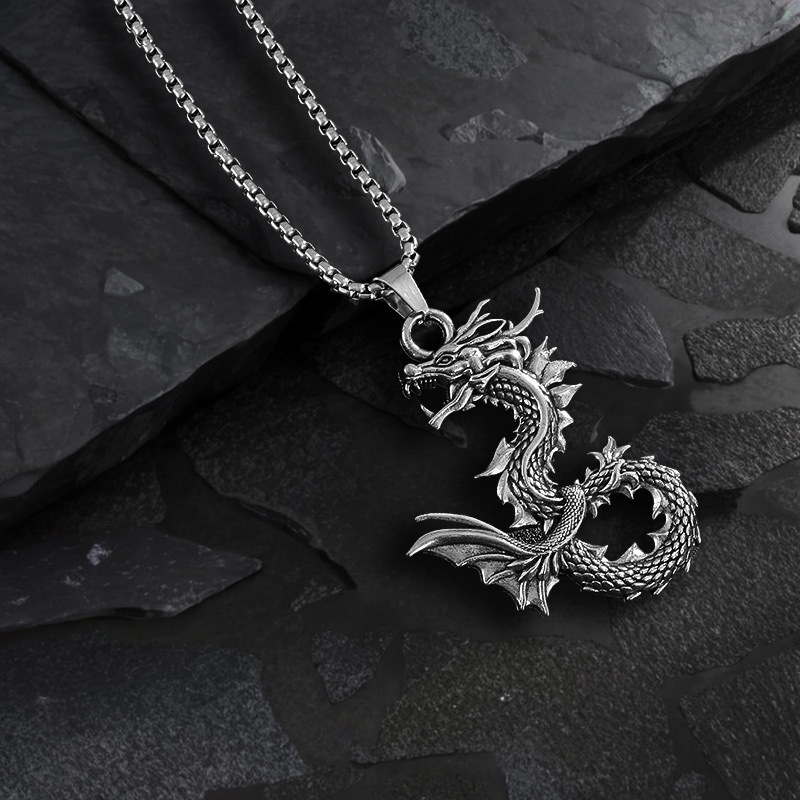 Men's Hip Hop Chinese Dragon Zodiac Pendant Necklace