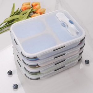 Boîte à lunch bento en silicone de qualité alimentaire 1100 ml, pliable et portable, pour la vente en gros aux particuliers, conteneur de stockage alimentaire anti-fuite - Product Image 4