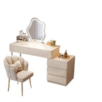 Table de toilette intégrée style crème avec panneau lumineux, meuble de maquillage moderne pour chambre à coucher, mobilier de maison
