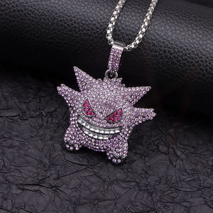 Collar con colgante de Gengar de dibujos animados, aleación de zinc con microincrustaciones de diamantes, cadena de suéter estilo hip hop para hombres y mujeres - Product Image 3